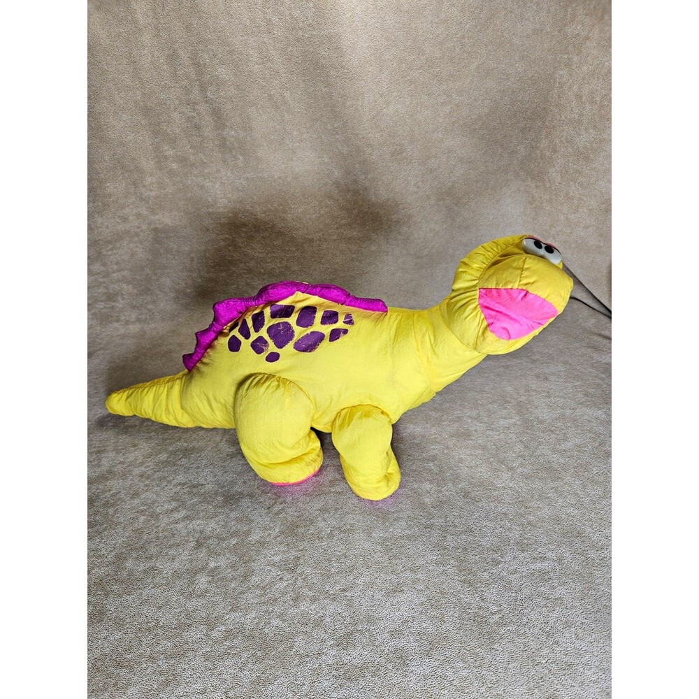 Vintage Fisher-Price Puffalumps Yellow Dinosaur Plush Dino Roars Makes Noise